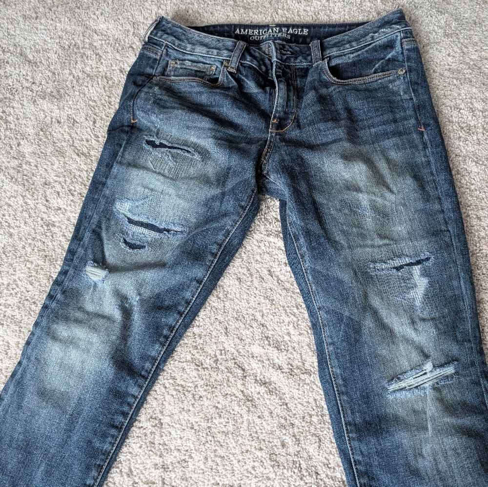 American Eagle Distressed Patched Skinny Denim Jeans Size 8 Inseam 30"